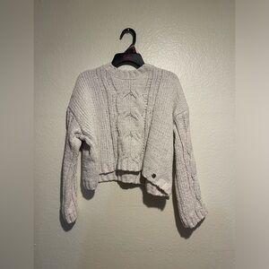Cozy Crewneck Cable Sleeve Sweater - Cream